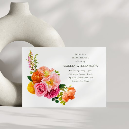 ピンクポピー鮮やかズフローラ開花ブライダルシャワー 招待状