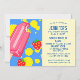 ピンクポプシクルストロベリーソーシャルベビーシャワー 招待状