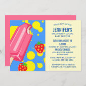 ピンクポプシクルストロベリーソーシャルベビーシャワー 招待状 (正面/裏面)