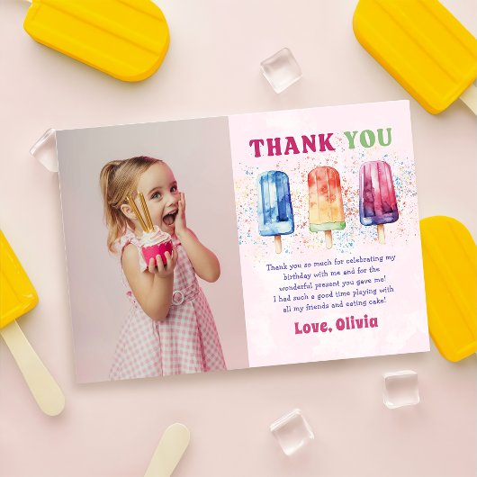 ピンクポプシクル誕生日写真サンキューカード サンキューカード