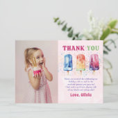 ピンクポプシクル誕生日写真サンキューカード サンキューカード (スタンド正面)