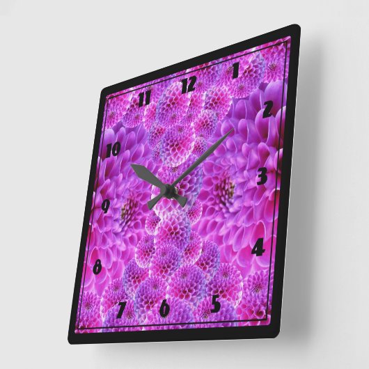 ピンクポムポムダリアフラワーズ スクエア壁時計 (傾斜)