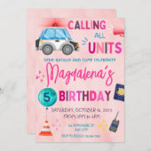 ピンクポリスガール誕生日パーティー 招待状 (正面/裏面)