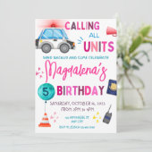 ピンクポリスガール誕生日パーティー 招待状 (スタンド正面)