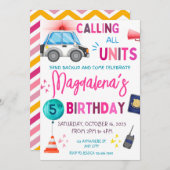 ピンクポリスガール誕生日パーティー 招待状 (正面/裏面)