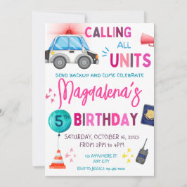 ピンクポリスガール誕生日パーティー 招待状