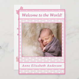 ピンクポルカドット赤ちゃん女の子の誕生のお知らせ 案内状