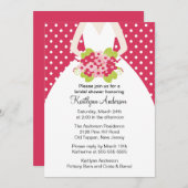 ピンクポルカ点々のある花嫁ブライダルシャワー招待 招待状 (正面/裏面)