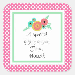 ピンクポークドットカスタムギフトステッカー スクエアシール