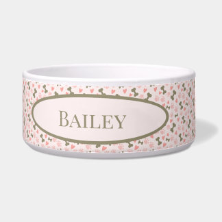 ピンクポーズボーン&ハートセラミックペットボウル ボウル