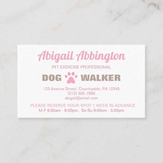ピンクポープリントドッグウォーカー名刺 名刺 (正面)