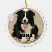ピンクポープリントドッグフォトペット記念悔やみや弔慰 セラミックオーナメント (正面)