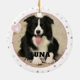 ピンクポープリントドッグフォトペット記念悔やみや弔慰 セラミックオーナメント