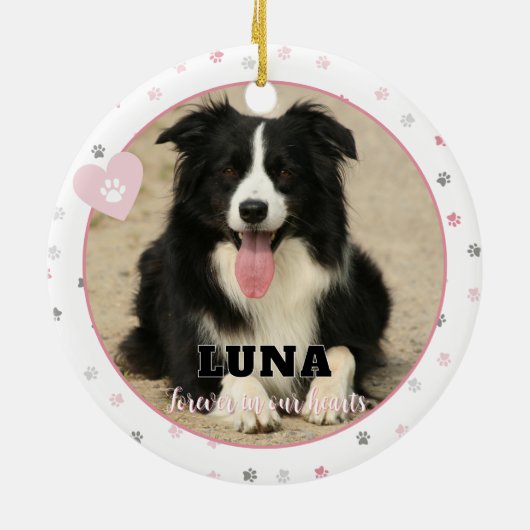 ピンクポープリントドッグフォトペット記念悔やみや弔慰 セラミックオーナメント (裏面)
