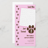 ピンクポープリント誕生日招待状 (正面/裏面)