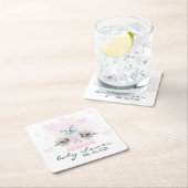 ピンクポーラーベアーキューガールハート冬季ベビーシャワー スクエアペーパーコースター (インサイチュ)