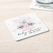 ピンクポーラーベアーキューガールハート冬季ベビーシャワー スクエアペーパーコースター (アングル)