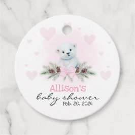 ピンクポーラーベアーキューガールハート冬季ベビーシャワー フェイバータグ