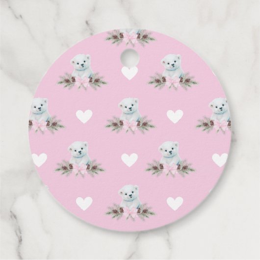 ピンクポーラーベアーキューガールハート冬季ベビーシャワー フェイバータグ (裏面)