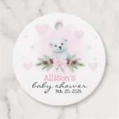 ピンクポーラーベアーキューガールハート冬季ベビーシャワー フェイバータグ (正面)