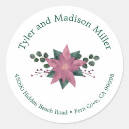 ピンクポ素朴インセッティア開花ホリデー封筒用シール ラウンドシール