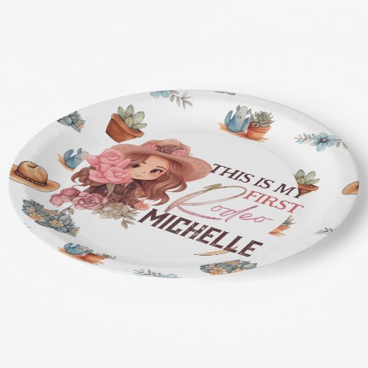 ピンクマイファーストロデオバースデーパーティー紙プレート ペーパープレート (アングル)