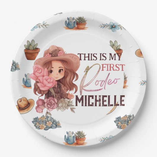 ピンクマイファーストロデオバースデーパーティー紙プレート ペーパープレート (正面)