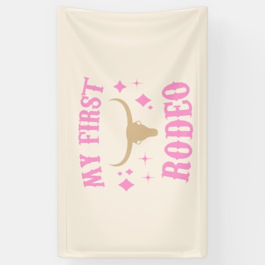 ピンクマイファーストロデオ女性のカーボーイ1stファースト誕生日 横断幕 (縦)