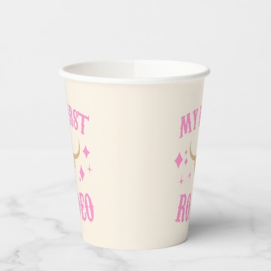 ピンクマイファーストロデオ女性のカーボーイ1stファースト誕生日 紙コップ (左)