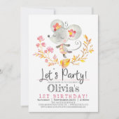 ピンクマウスガール誕生日パーティーへの招待 招待状 (正面)