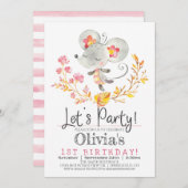 ピンクマウスガール誕生日パーティーへの招待 招待状 (正面/裏面)