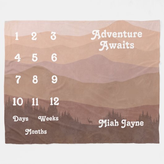 ピンクマウンテンズアドベンチャーアウェイツベビーマイルストーン フリースブランケット (正面(横))