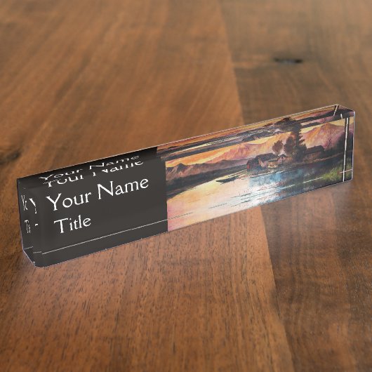 ピンクマウンテンズレイクアルパインサンセットランドスケープ デスクネームプレート (側面)