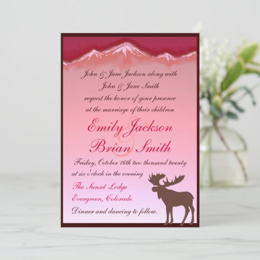 ピンクマウンテンムース芸術的結婚式招待状 招待状 (スタンド正面)