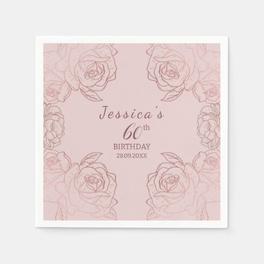 ピンクマウヴエレガントフローラ誕生日ナプキンス スタンダードカクテルナプキン (正面)