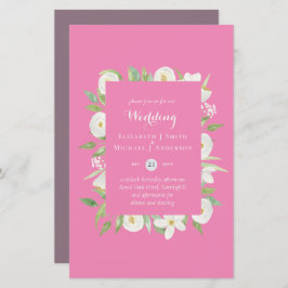 ピンクマウヴマグノリア予算結婚式の招待A9