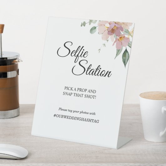 ピンクマウヴヴィンテージフローラ結婚ズセルフィー駅 台座サイン (インサイチュ)
