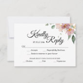ピンクマウヴヴィンテージフローラ食事の選択結婚の 出欠カード (正面)