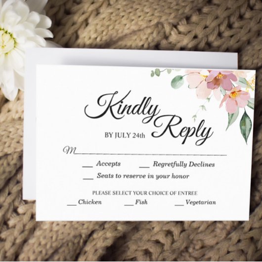 ピンクマウヴヴィンテージフローラ食事の選択結婚の 出欠カード