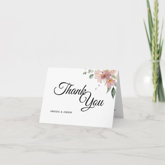 ピンクマウヴヴィンテージ結婚フローラのサンキューカード サンキューカード (正面)