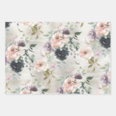 ピンクマウヴ&ブラックプラム牡丹&ユーカリ ラッピングペーパーシート (正面)