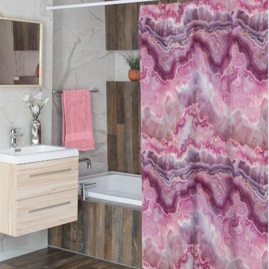 ピンクマクロ瑪瑙の石の外観 シャワーカーテン