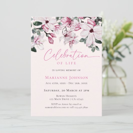 ピンクマグノリアお祝いライフフローラ葬儀 招待状 (スタンド正面)