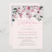 ピンクマグノリアお祝いライフフローラ葬儀 招待状 (正面/裏面)