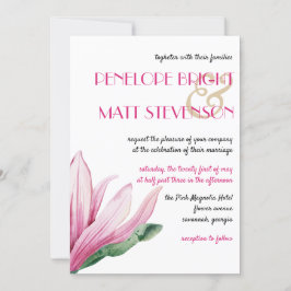 ピンクマグノリアの花の開花結婚ズ 招待状