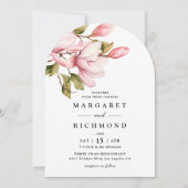 ピンクマグノリアエレガントフローラ結婚アーチ 招待状 (正面)