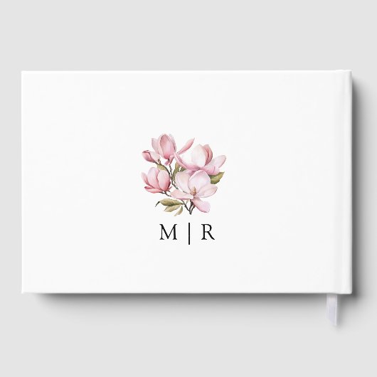 ピンクマグノリアエレガントフローラ結婚ズゲストブック ゲストブック (裏面)