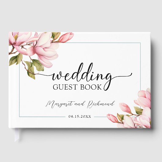 ピンクマグノリアエレガントフローラ結婚ズゲストブック ゲストブック (正面)