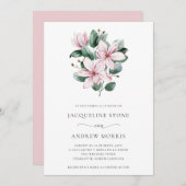 ピンクマグノリアエレガントフローラ結婚ズ 招待状 (正面/裏面)