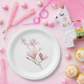 ピンクマグノリアスとグリーン紙プレート ペーパープレート (パーティー)